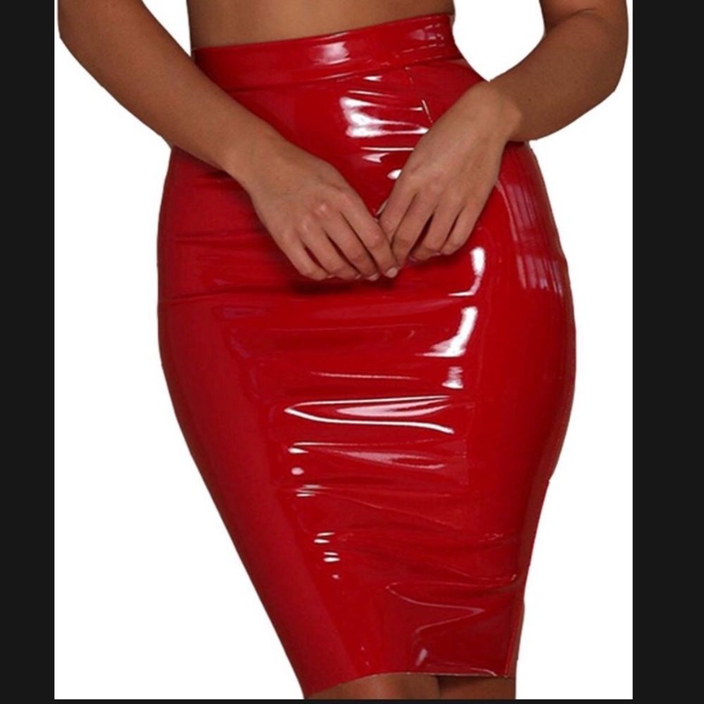 Red pleather skirt
